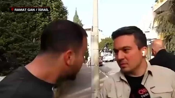İsrail'de CNN Türk canlı yayınına müdahale! 'Türk yazısını görünce geldi'