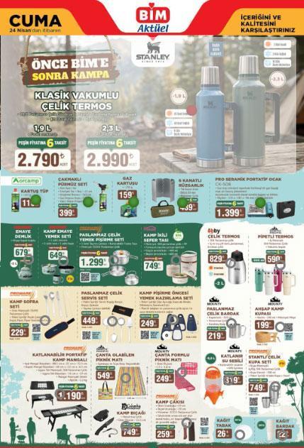 BİM AKTÜEL KATALOG YENİ ÜRÜNLER 24 NİSAN CUMA: Raflarda Cuma günü satışa çıkıyor BİM aktüel katalog afişi ürünleri Portatif klima, 6 kişilik çadır, kamp malzemeleri, Stanley termos, katlanabilir kamp masası...