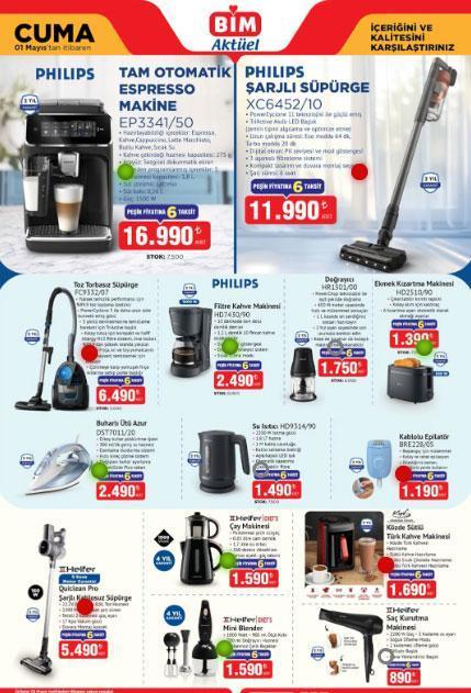 BİM AKTÜEL YENİ MAYIS KATALOĞU 1-7 MAYIS BİM AKTÜEL KATALOĞU: Yeni BİM kataloğunda hangi ürünler var BİM aktüel kataloğu Philips espresso makinesi, şarjlı süpürge, filtre kahve makinesi, su ısıtıcı, English Home yemek takımı...