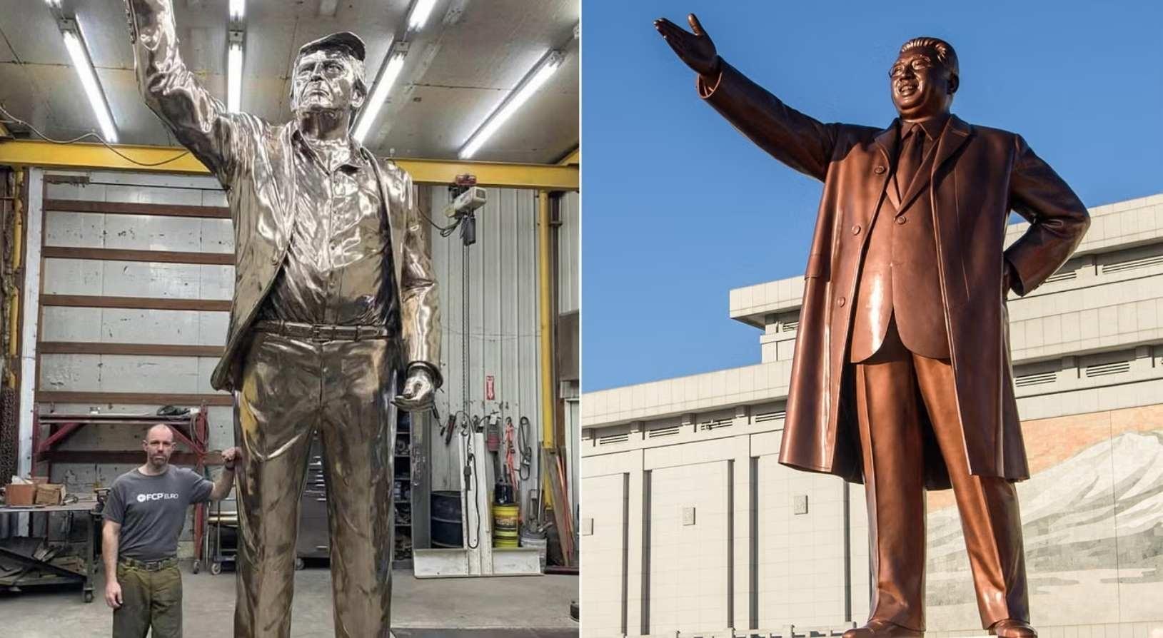 Trump'ın altın kaplama heykeli tartışma yarattı! Kuzey Kore liderlerinin anıtlarına benzetildi