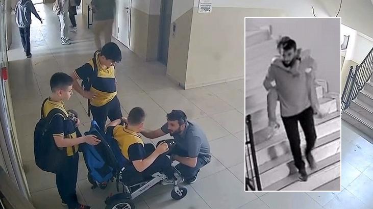Yer: Bursa... Müdür yardımcısı bedensel engelli öğrencisini sırtında taşıdı