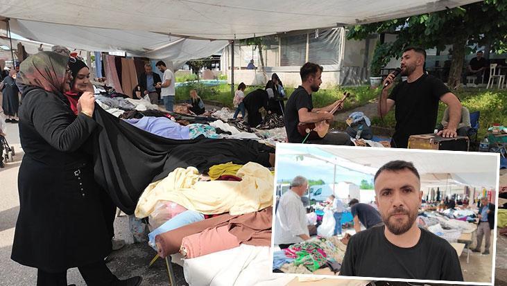 Düzce'de bayram öncesi alışverişe şarkılı pazarlama! Semt pazarında kendi besteleriyle satış yapıyor