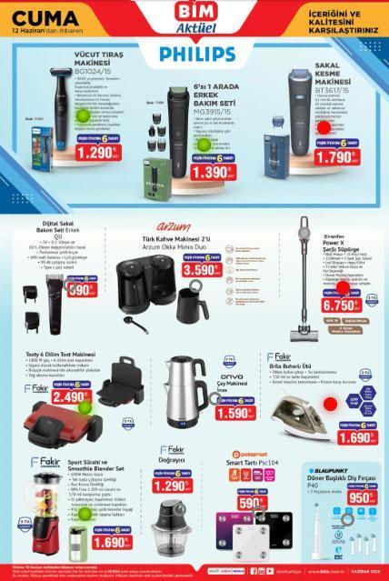 BİM AKTÜEL KATALOĞU: BİMde hangi ürünler indirime giriyor 12 Haziran 2026 Cuma Philips erkek bakım setleri, Arzum Okka Kahve Makinesi, Tekerlekli ışıklı scooter…