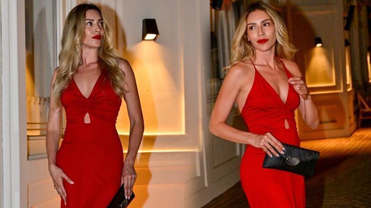 Kırmızı elbisesiyle büyüledi Sinem Kobal fit haliyle dikkat çekti