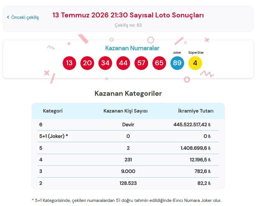 SAYISAL LOTO SONUÇLARI SORGULAMA EKRANI