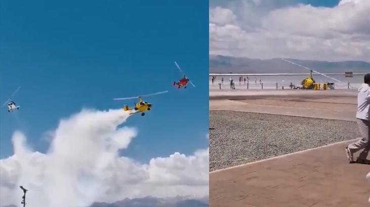 Gyrocopter turistlerin üzerine düştü! Yaralılar var: Facia anı kamerada