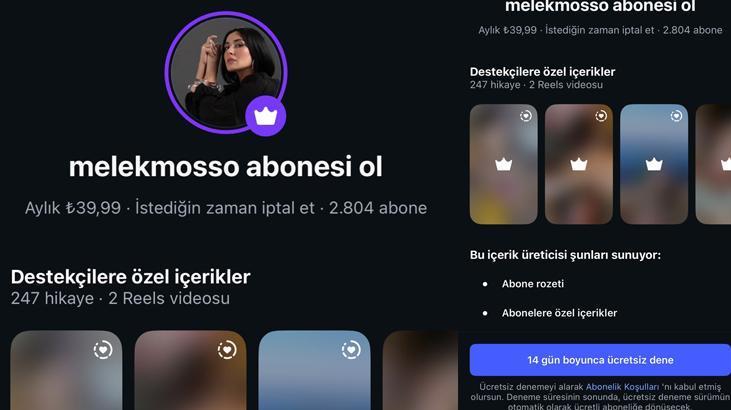 Instagramda abonelik sistemini açmıştı Melek Mossonun kazancı ortaya çıktı
