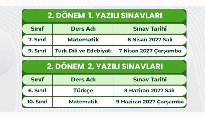 2026-2027 ORTAK SINAV TAKVİMİ 2. DÖNEM