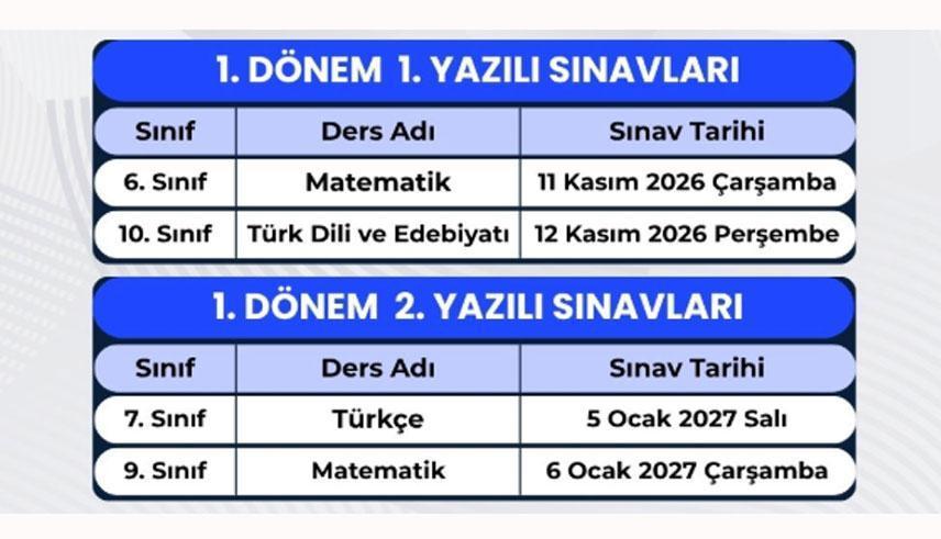 2026-2027 ORTAK SINAV TAKVİMİ 1. DÖNEM