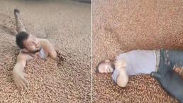 Kabuklu fındıkların içinde "yüzme" görüntülerini sosyal medyada paylaştı