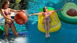 Ebru Şallı havuzda pilates yaptı!