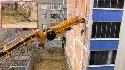 Gaziosmanpaşa'da yıkılma tehlikesi olan binalar vinçle desteklendi