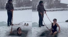 Yer: Çıldır Gölü! Eksi 20 derece soğukta buz gibi suya girdi