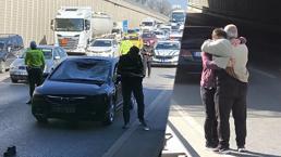 Polisten kaçarken üst geçitten atladı, otomobilin üzerine düştü! Sürücü şoka girdi