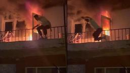 Yangında dehşet anları! Alevler büyüyünce balkondan atladı