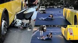 Aynı yerde 2 İETT otobüsü kazası! Motosikletteki 3 kişilik aile ölümden döndü