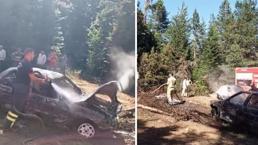 El fuego en el auto saltó al bosque con el efecto del viento