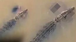 Nehirdeki gizli katil kamerada! Banyo yapan kadına timsah şoku