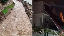 Ege, fırtına ve sağanağa teslim oldu: Dereler taştı, çatılar uçtu