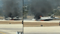 Acil iniş yapan Yunan F-16C uçağı alev topuna döndü