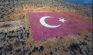 Zemine işlenmiş Türk bayrağına yürüdüler