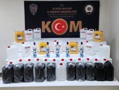 Elazığ’da, sahte alkol üretiminde kullanılan 190 litre etil alkol ele geçirildi