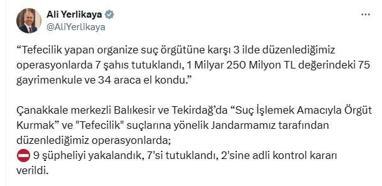 Çanakkale merkezli 3 ilde 'tefeci' operasyonu; 7 tutuklama