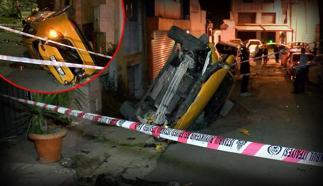 Şişli'de taksi 10 metreden çıkmaz sokağa uçtu! 'Takla atarak yere düştü'