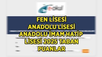 2025 LİSE TABAN PUANLARI E-OKUL | Fen Lisesi, Anadolu Lisesi, Anadolu İmam Hatip Lisesi İstanbul-Ankara-İzmir taban puanları ve başarı sıralamaları...