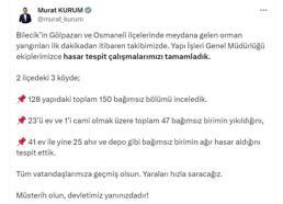 Bakan Kurum: Bilecik'teki yangında 23'ü ev, 47 birim yıkıldı
