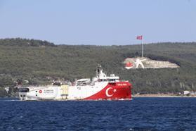 Çanakkale -Sismik araştırma gemisi Oruç Reis, Çanakkale Boğazı'ndan geçti /Video eklendi