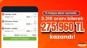 3 maça skor oynadı, 3.316 oranı bilerek 252.839 TL kazandı!