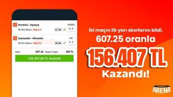 İki maçın ilk yarı skorlarını bildi, 607.25 oranla 156.407 TL kazandı!