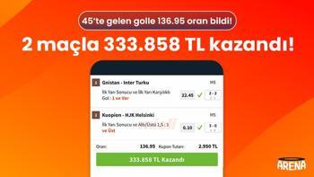 45’te gelen golle 136.95 oran bildi! 2 maçla 333.858 TL kazandı!