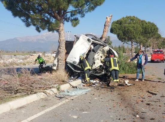 Refüjdeki ağaçlara çarpan kamyonetin sürücüsü ağır yaralandı