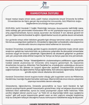 Karabük Üniversitesi Rektörlüğü’nden HIV paylaşımlarıyla ilgili açıklama: Hukuki süreç başlatıldı