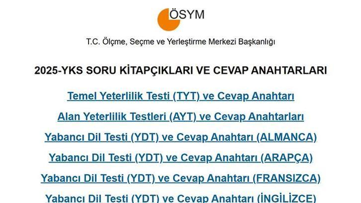 2025 YKS Cevap Anahtarı Yayınlandı! TYT, AYT ve YDT Soruları ve Kitapçıkları Sorgulama Ekranı