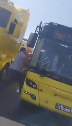 İstanbul - Maltepe D-100 Karayolu’nda TIR'dan inip otobüs şoförüne saldırdı