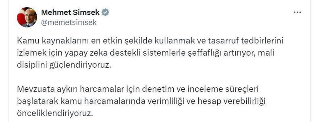 Bakan Şimşek: Kamu harcamalarında verimliliği ve hesap verebilirliği önceliklendiriyoruz