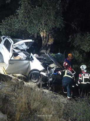 Otomobil zeytinliğe savruldu: 2 ölü, 1 ağır yaralı