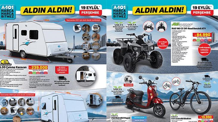 A101 market Perşembe kataloğu yarın satışa çıkıyor! A101 markete bu hafta Benzinli ATV, Elektrikli Moped, Çekme Karavan geliyor!