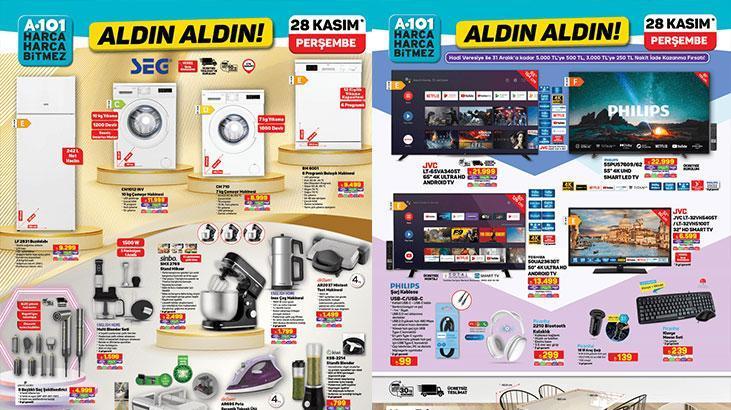 28 KASIM A101 AKTÜEL İNDİRİMLERİ 📍 A101 Aldın Aldın 28 Kasım Perşembe aktüel kataloğunda neler var? İnox Çay Makinesi, 8 Başlıklı Saç Şekillendirici, Multi Blender Seti...