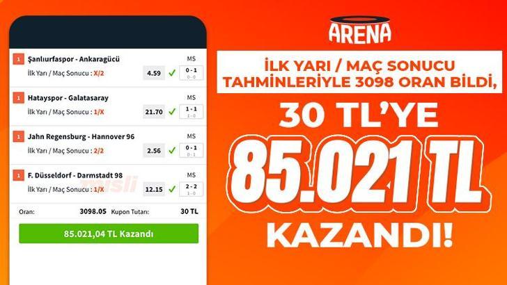 İlk Yarı / Maç Sonucu tahminleriyle 3.098 oranı bildi, 30 TL'ye 85.021 TL kazandı!