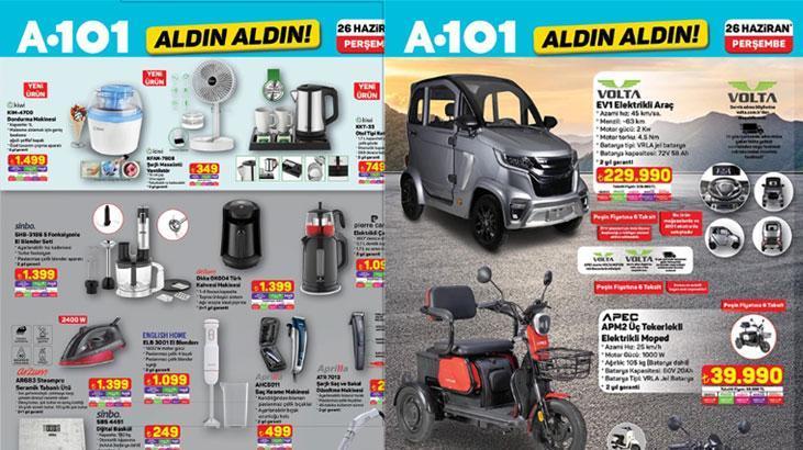 YARIN RAFLARDA SATIŞTA! A101 Aldın Aldın 26 Haziran Perşembe aktüel kataloğunda hangi ürünler satışta olacak? Dondurma Makinesi, Şarjlı Masaüstü Vantilatör, Türk Kahvesi Makinesi...