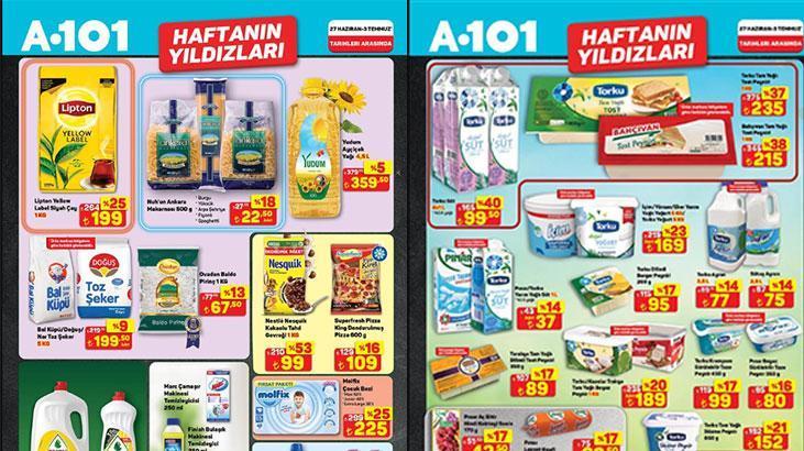 A101 27 Haziran-3 Temmuz haftanın yıldızları kataloğu yayımlandı! Lipton Çay % 25 indirimli, Ankara Nuh'un Makarnası % 18 indirimli, Torku/Kaanlar Tam Yağlı Beyaz Peynir % 20 indirimli fiyatıyla satışa çıkacak!
