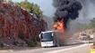 Mersin'de 34 yolcu bulunan otobüsü bir anda alev aldı