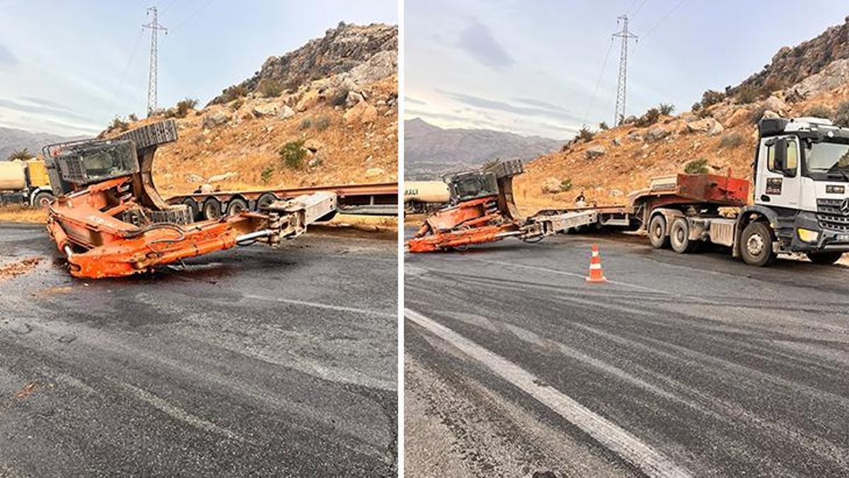 Adıyaman'da tırdaki kepçe düştü! Yol trafiğe kapandı