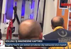 Kolunu iş makinesine kaptırdı