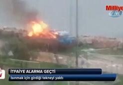 Isınmak için girdiği tekneyi yaktı