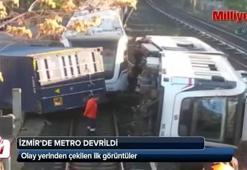 İzmir'de metronun vagonu devrildi
